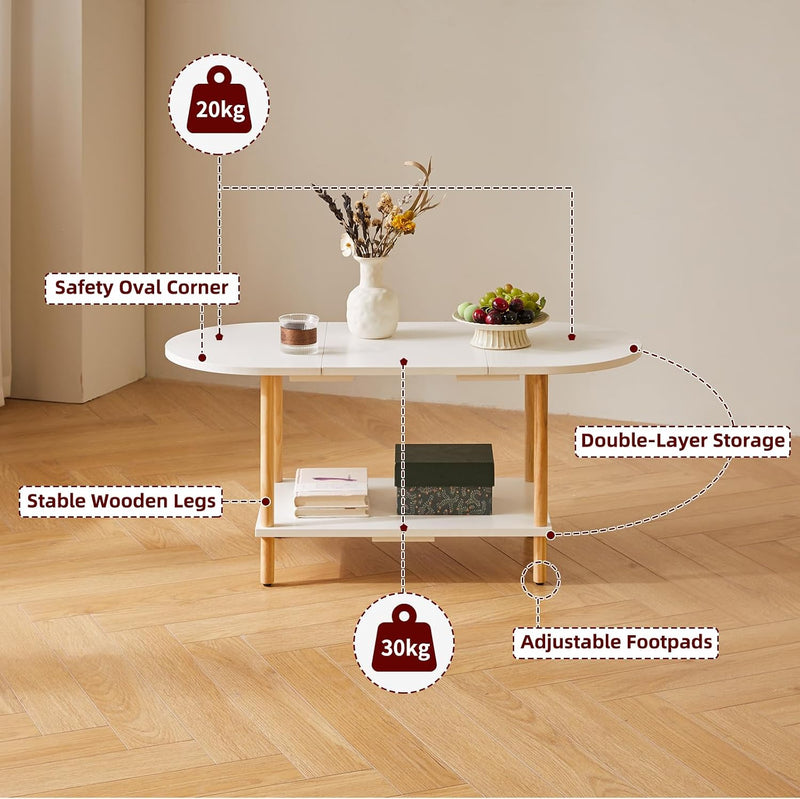 Small Coffee Table Living Room Wooden with 2