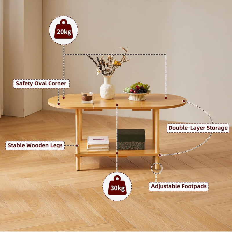 Small Coffee Table Living Room Wooden with 2