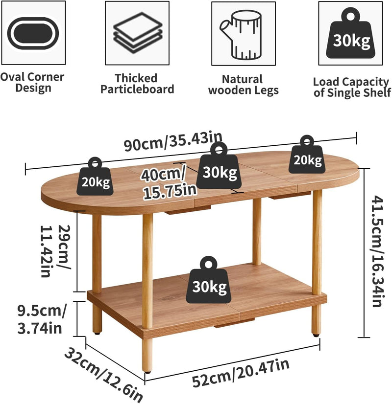Small Coffee Table Living Room Wooden with 2