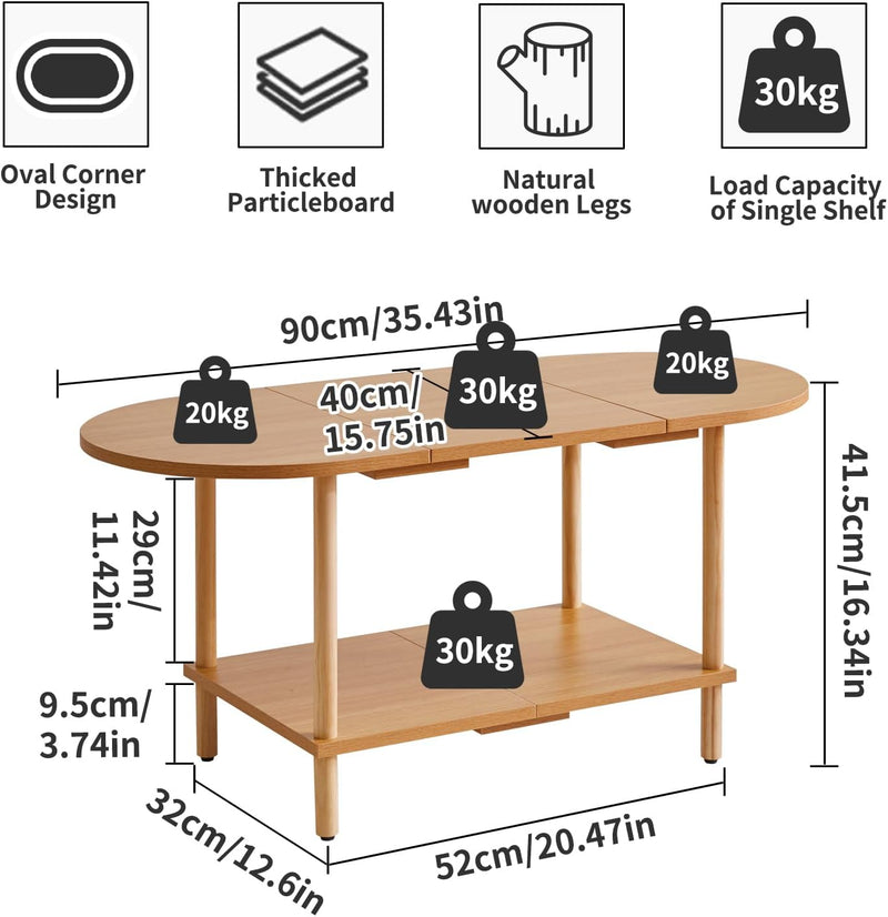 Small Coffee Table Living Room Wooden with 2