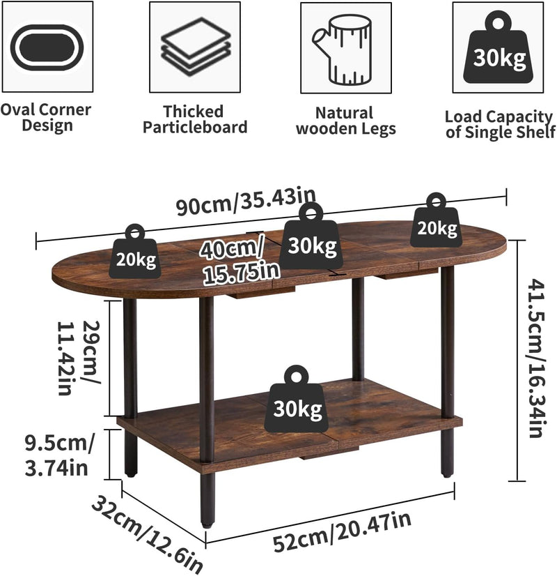 Small Coffee Table Living Room Wooden with 2