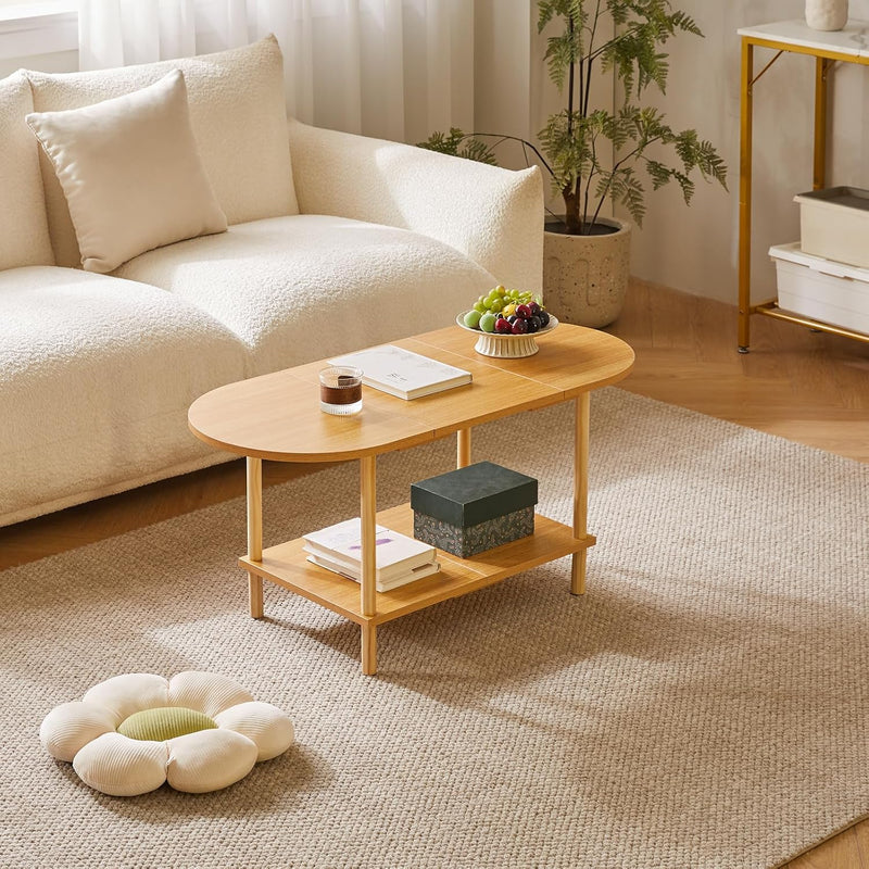 Small Coffee Table Living Room Wooden with 2