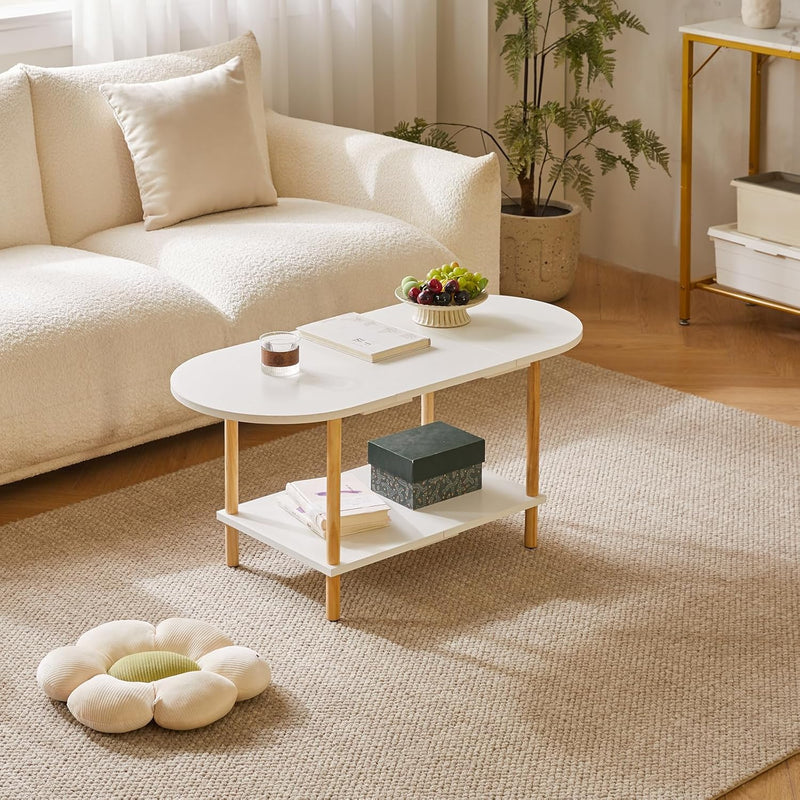 Small Coffee Table Living Room Wooden with 2