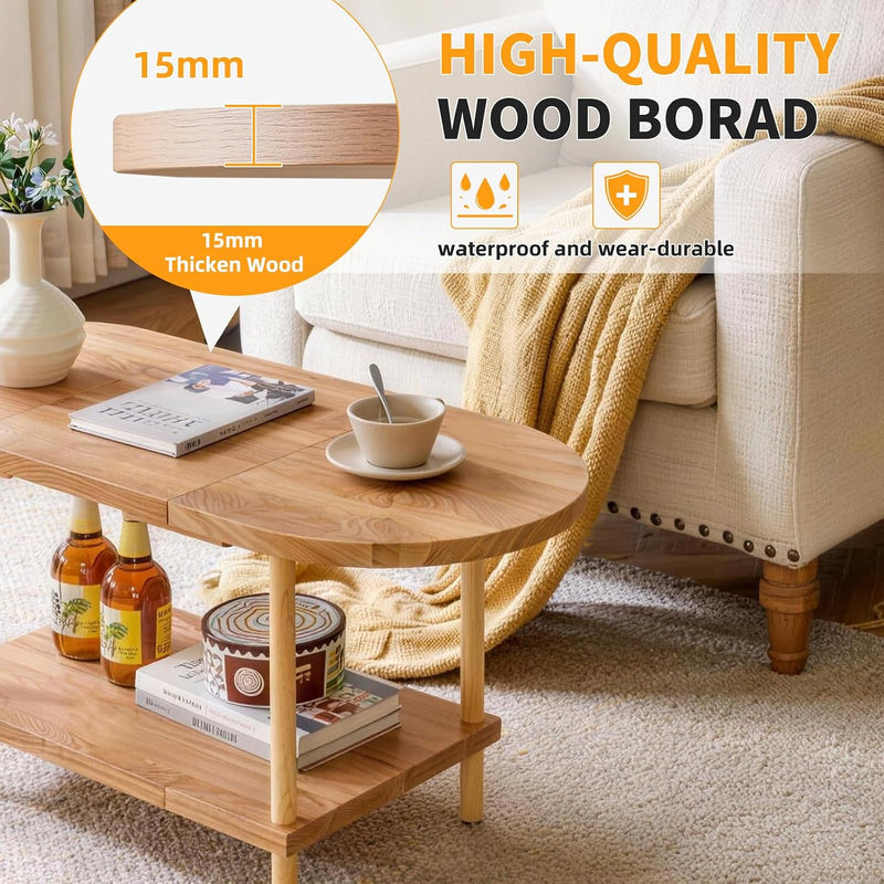 Small Coffee Table Living Room Wooden with 2