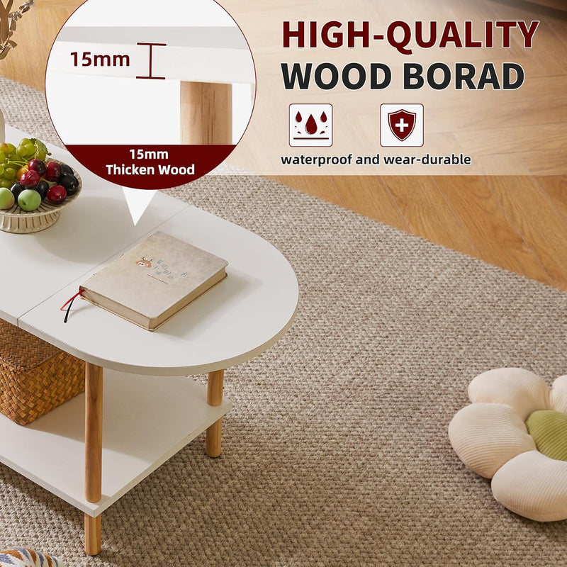 Small Coffee Table Living Room Wooden with 2