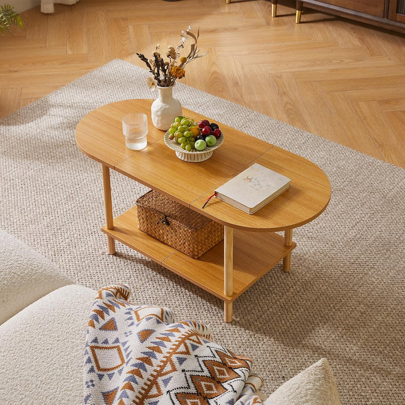Small Coffee Table Living Room Wooden with 2