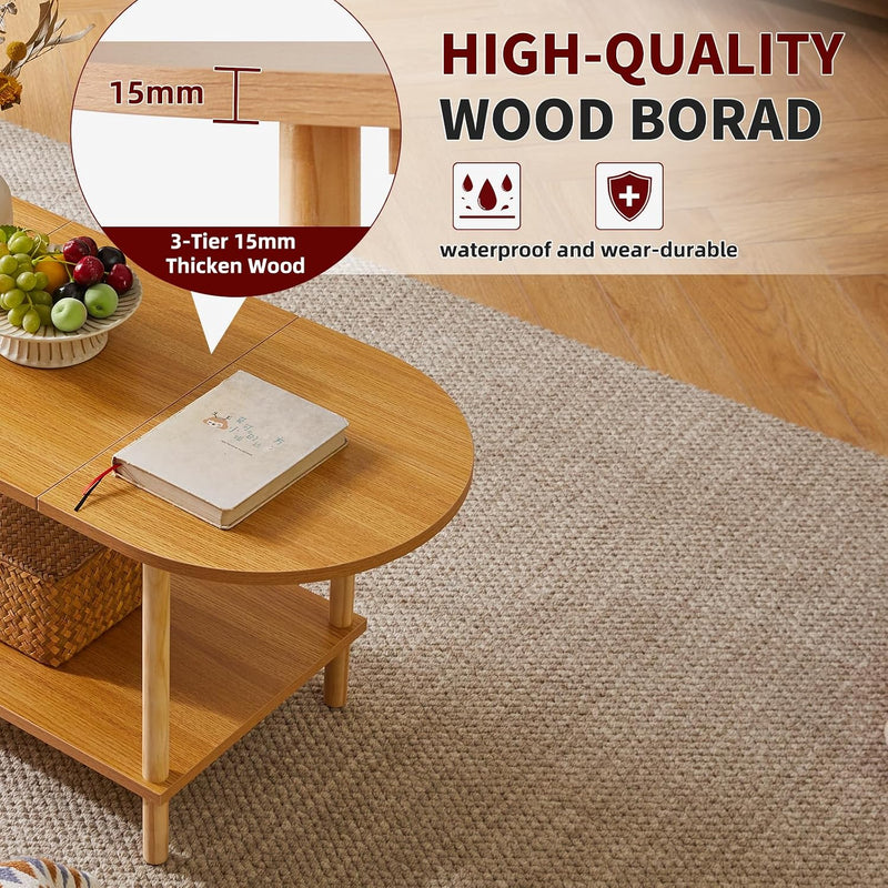 Small Coffee Table Living Room Wooden with 2