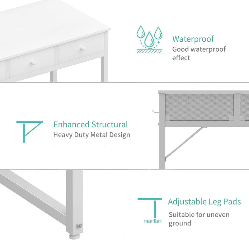 Small Computer Desk 100CM with Fabric Drawers