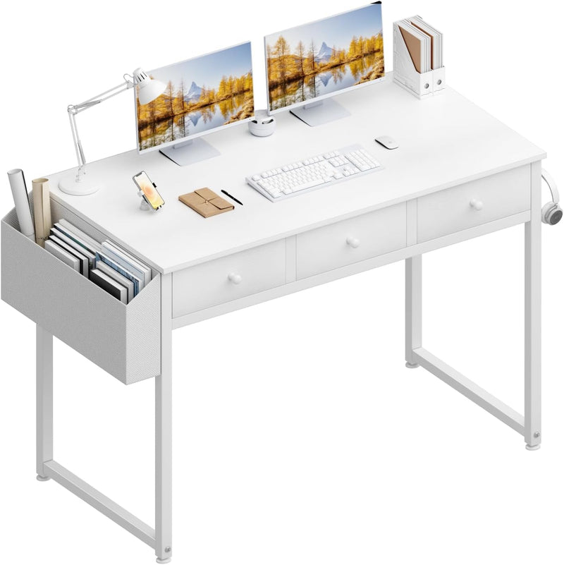 Small Computer Desk 100CM with Fabric Drawers