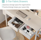 Small Computer Desk 100CM with Fabric Drawers