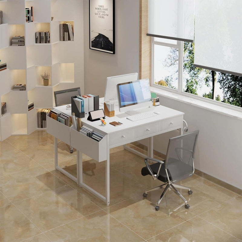 Small Computer Desk 100CM with Fabric Drawers