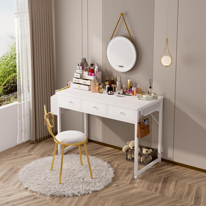 Small Computer Desk 100CM with Fabric Drawers