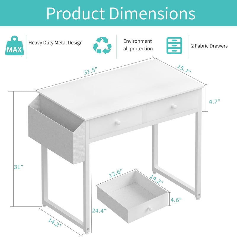 Small Computer Desk with 2 Drawers Home