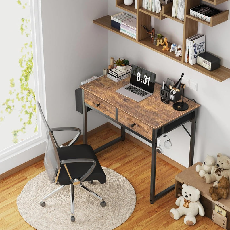 Small Computer Desk with 2 Drawers Home