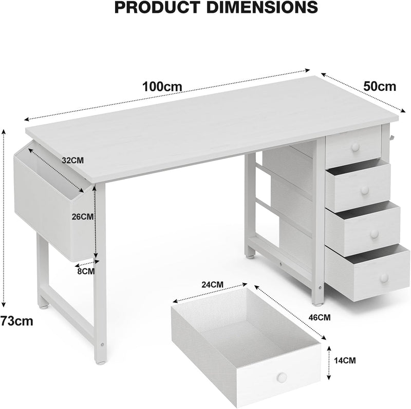 Small Computer Desk with 3 Fabric Drawers 100