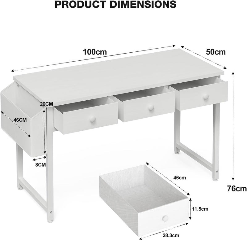 Small Computer Desk with 3 Fabric Drawers 100