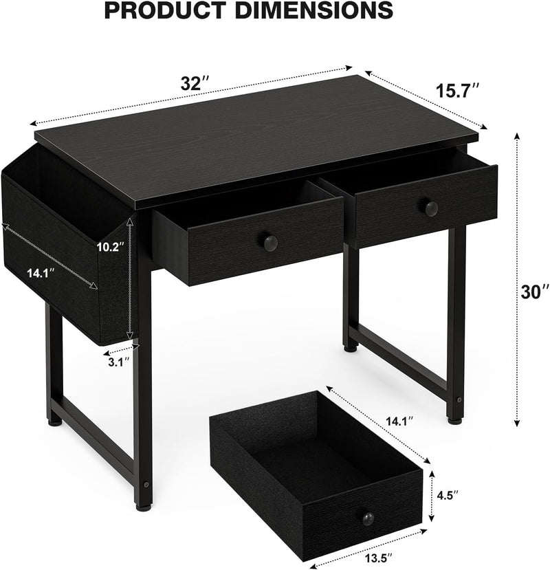 Small Computer Desk with 3 Fabric Drawers 100