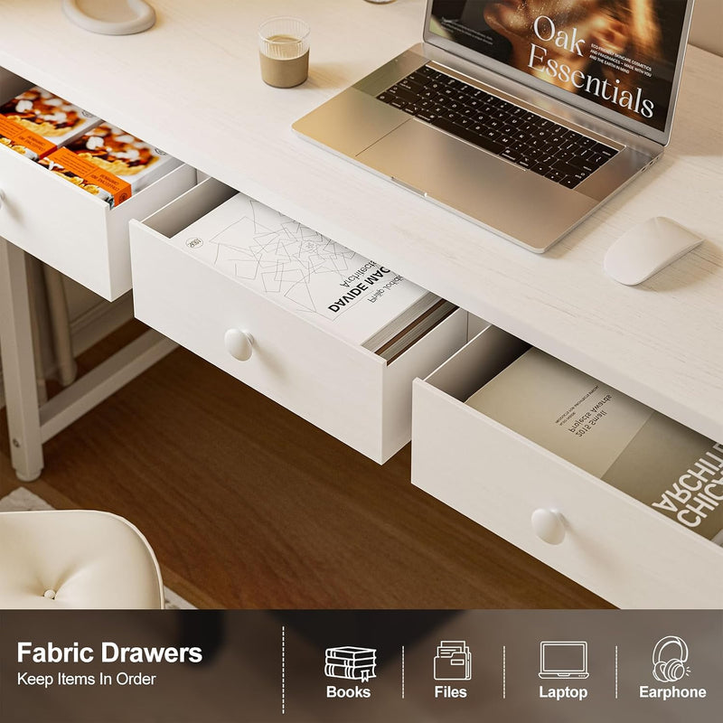 Small Computer Desk with 3 Fabric Drawers 100