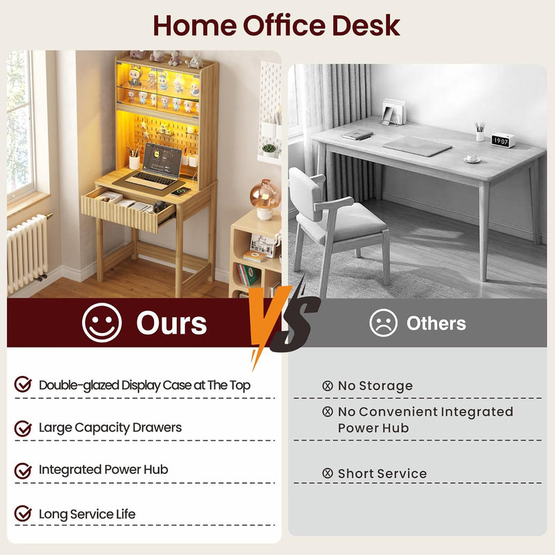 Small Computer Desk with Socket and Sliding Lamp