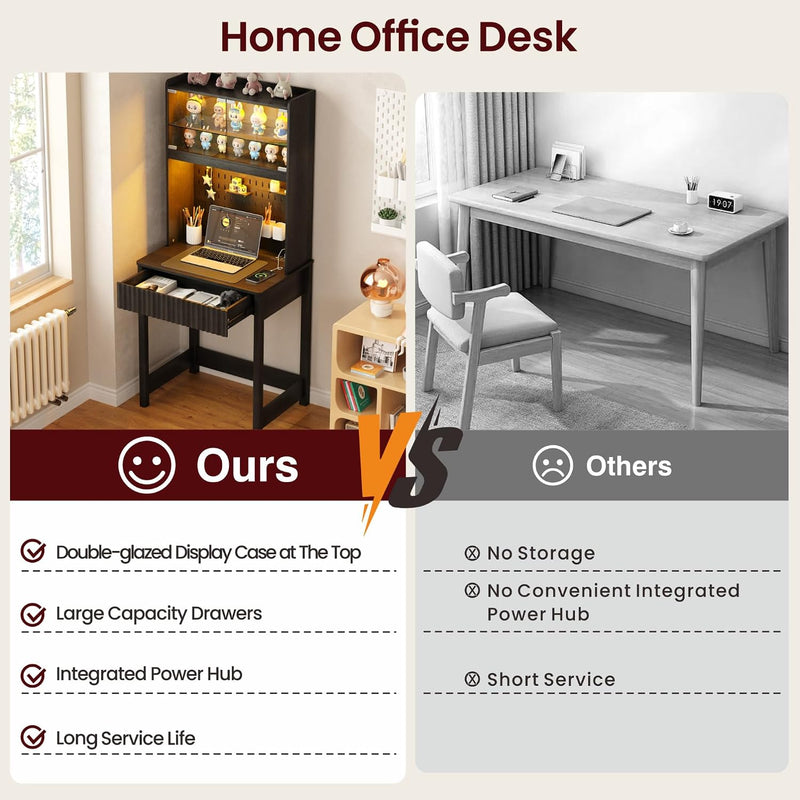 Small Computer Desk with Socket and Sliding Lamp