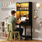 Small Computer Desk with Socket and Sliding Lamp