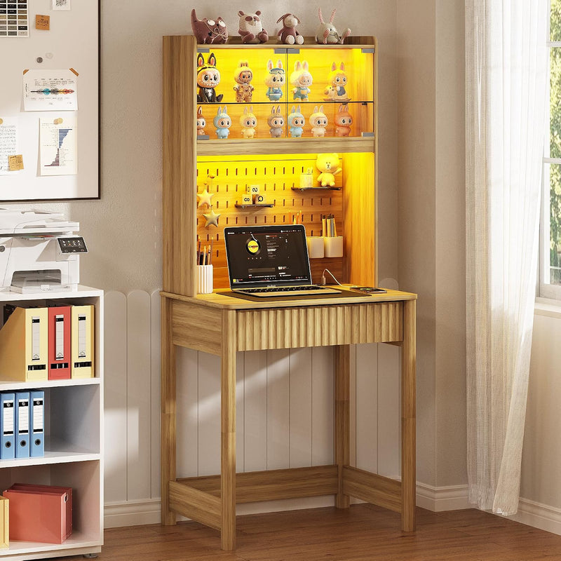 Small Computer Desk with Socket and Sliding Lamp