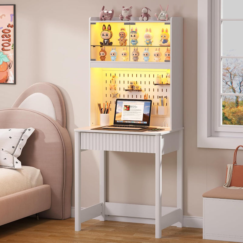 Small Computer Desk with Socket and Sliding Lamp