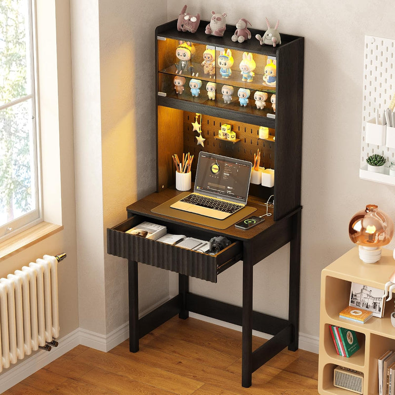 Small Computer Desk with Socket and Sliding Lamp