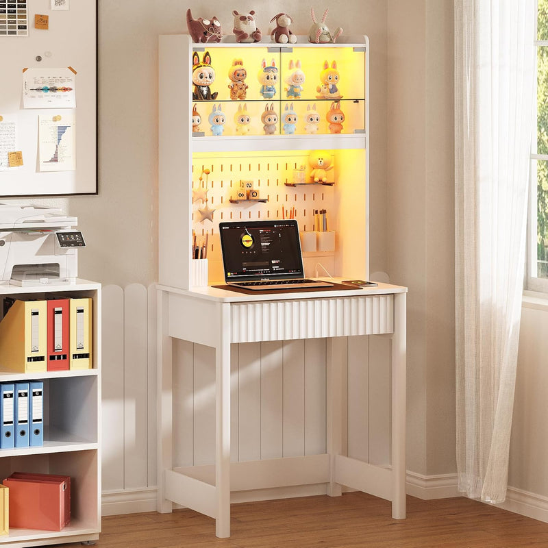 Small Computer Desk with Socket and Sliding Lamp