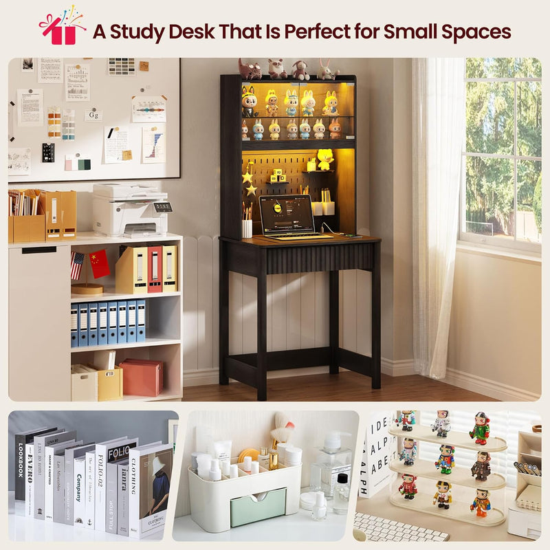 Small Computer Desk with Socket and Sliding Lamp