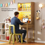 Small Computer Desk with Socket and Sliding Lamp
