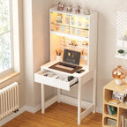 Small Computer Desk with Socket and Sliding Lamp