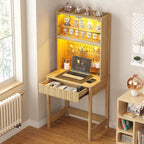 Small Computer Desk with Socket and Sliding Lamp