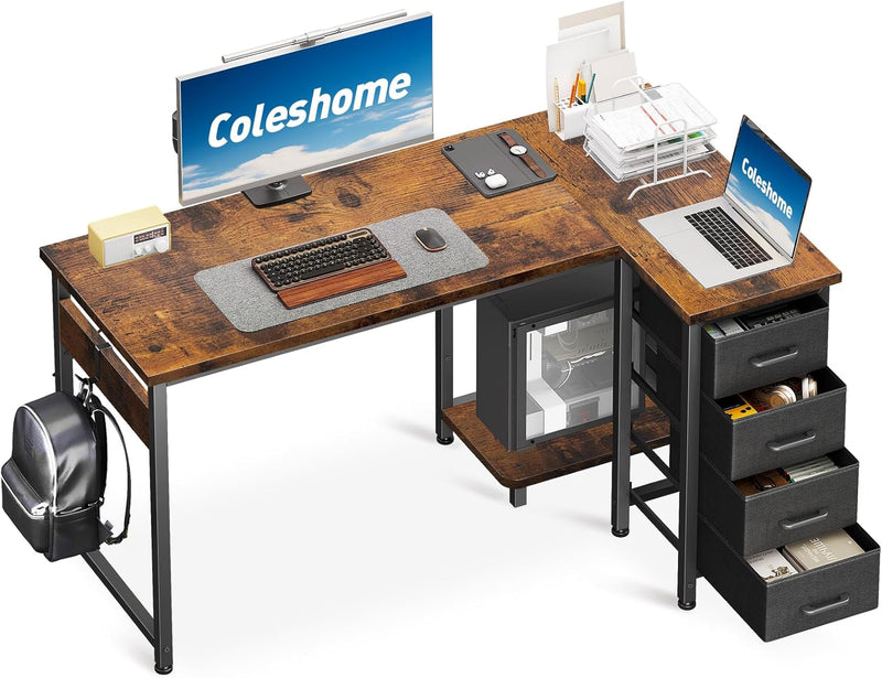 Small Corner Desk with Drawers for Home Office