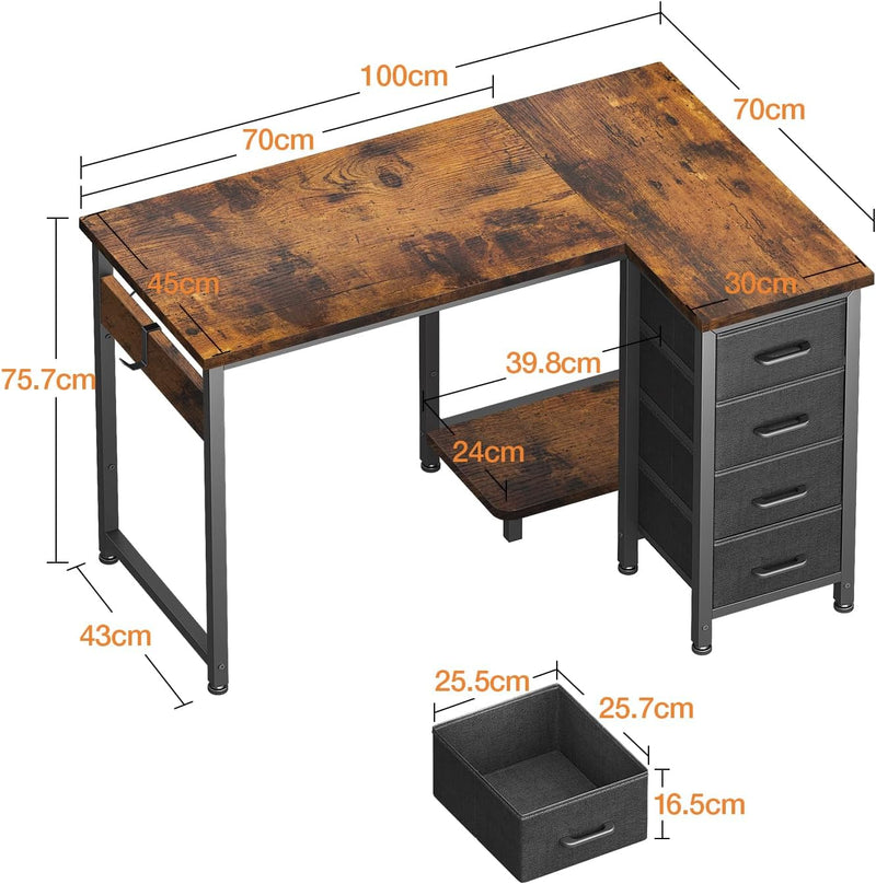 Small Corner Desk with Drawers for Home Office