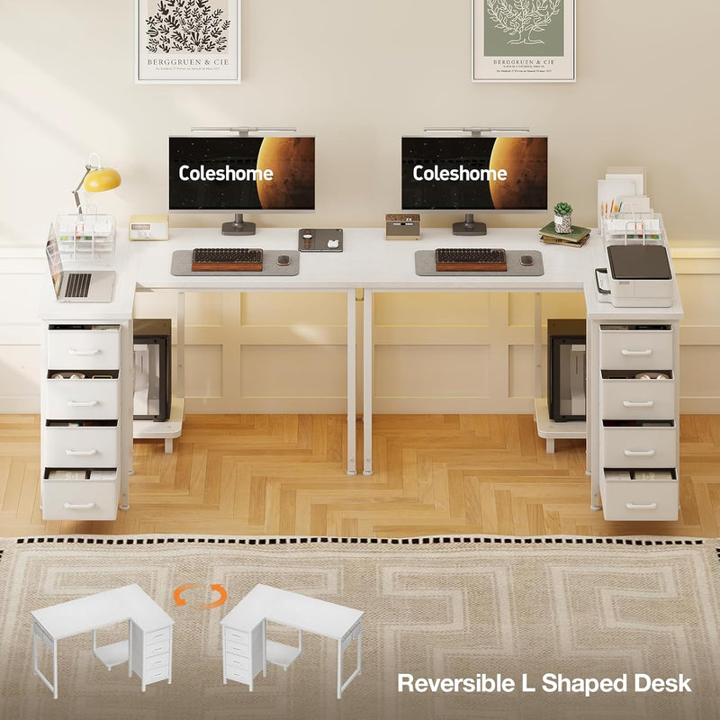Small Corner Desk with Drawers for Home Office