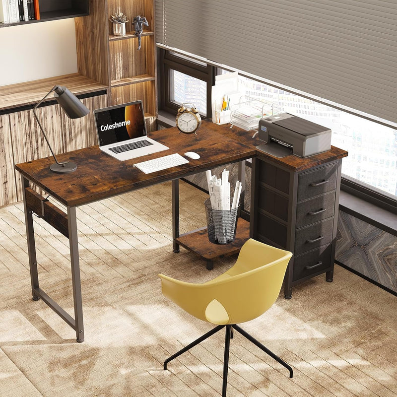 Small Corner Desk with Drawers for Home Office