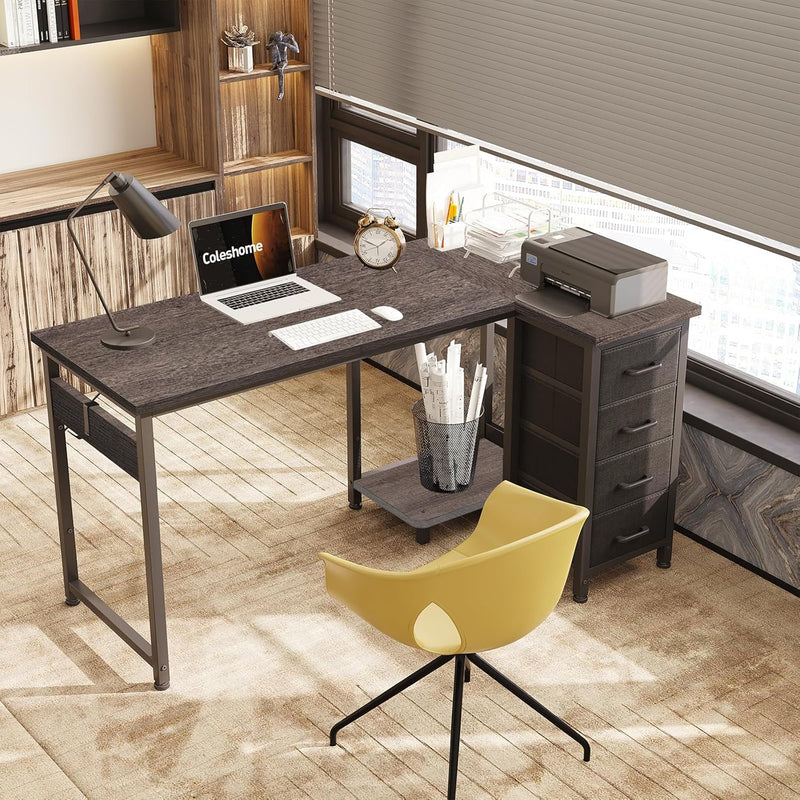 Small Corner Desk with Drawers for Home Office