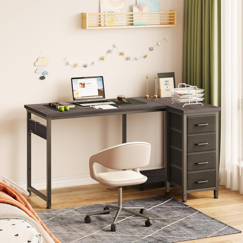 Small Corner Desk with Drawers for Home Office