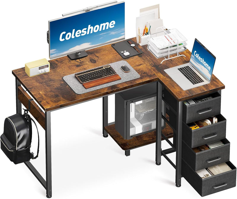 Small Corner Desk with Drawers for Home Office