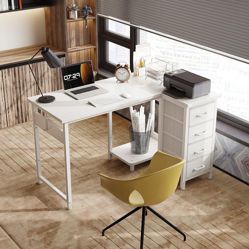 Small Corner Desk with Drawers for Home Office
