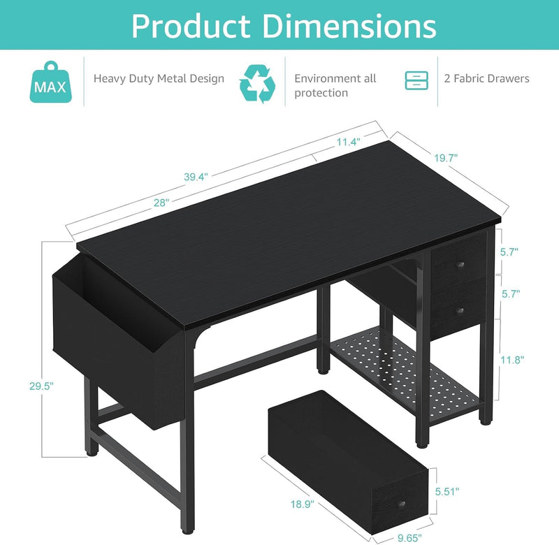 Small Desk with Drawers 100CM Computer for Space