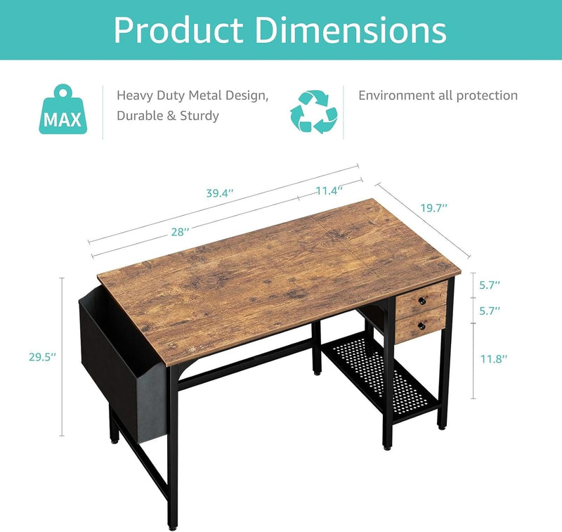 Small Desk with Drawers 100CM Computer for Space