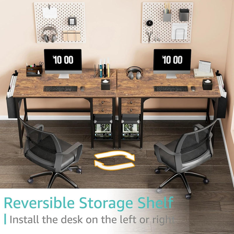 Small Desk with Drawers 100CM Computer for Space