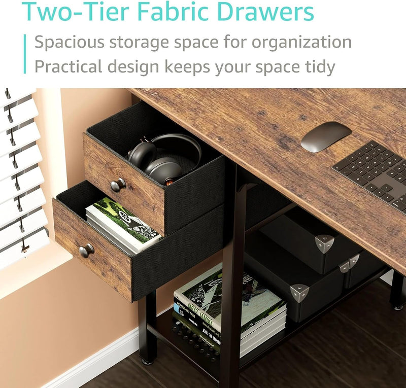 Small Desk with Drawers 100CM Computer for Space