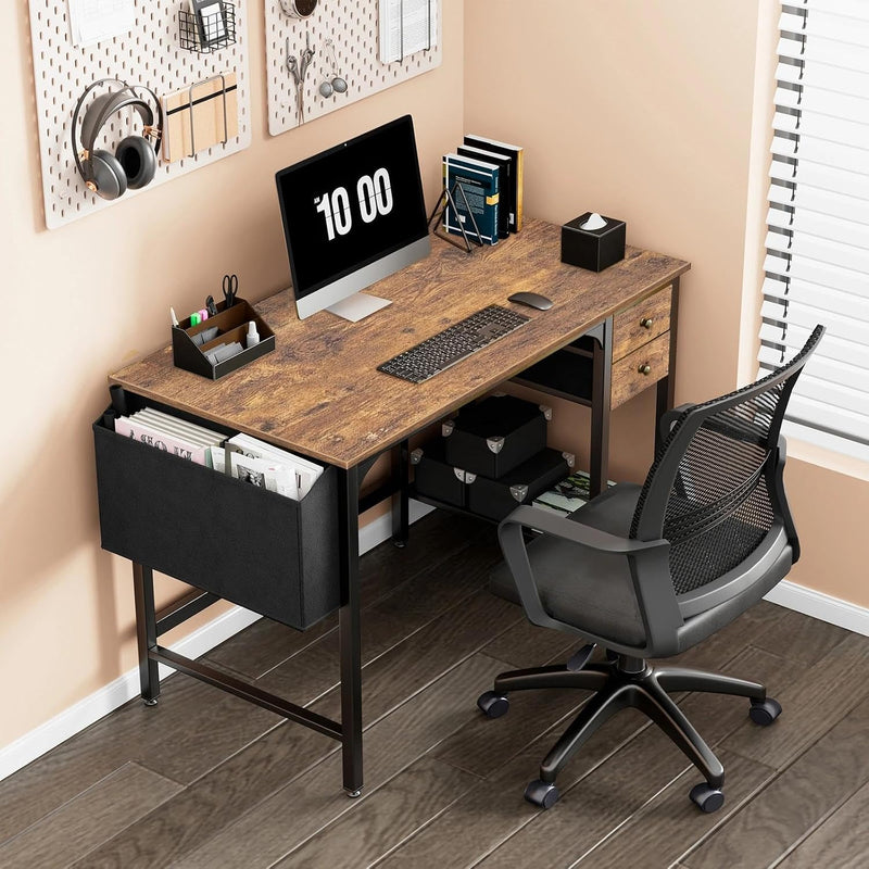 Small Desk with Drawers 100CM Computer for Space