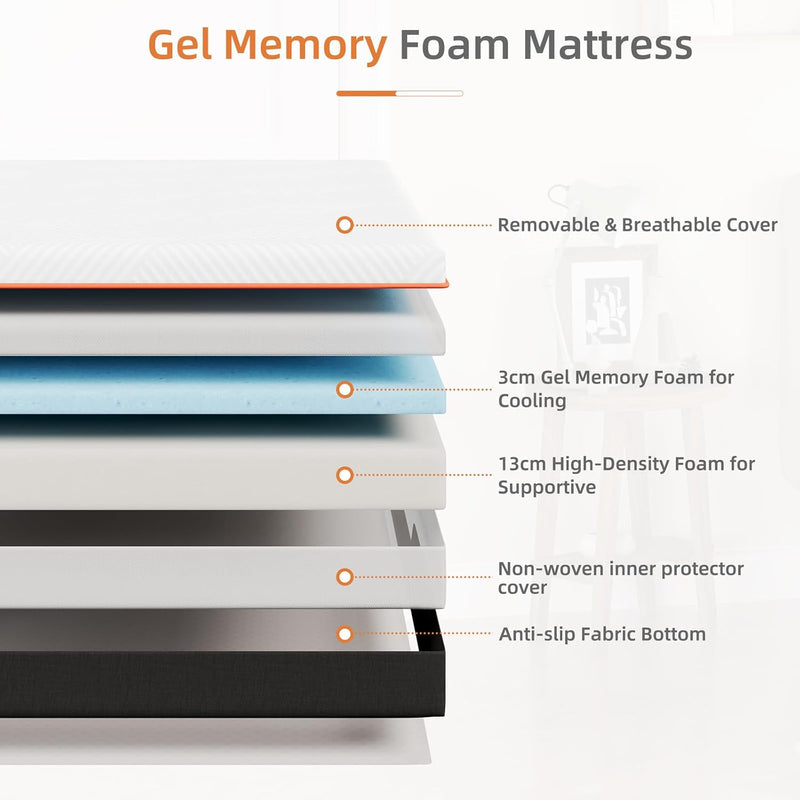 Mattress Memory Foam Medium 90x190x18CM Cooling Gel