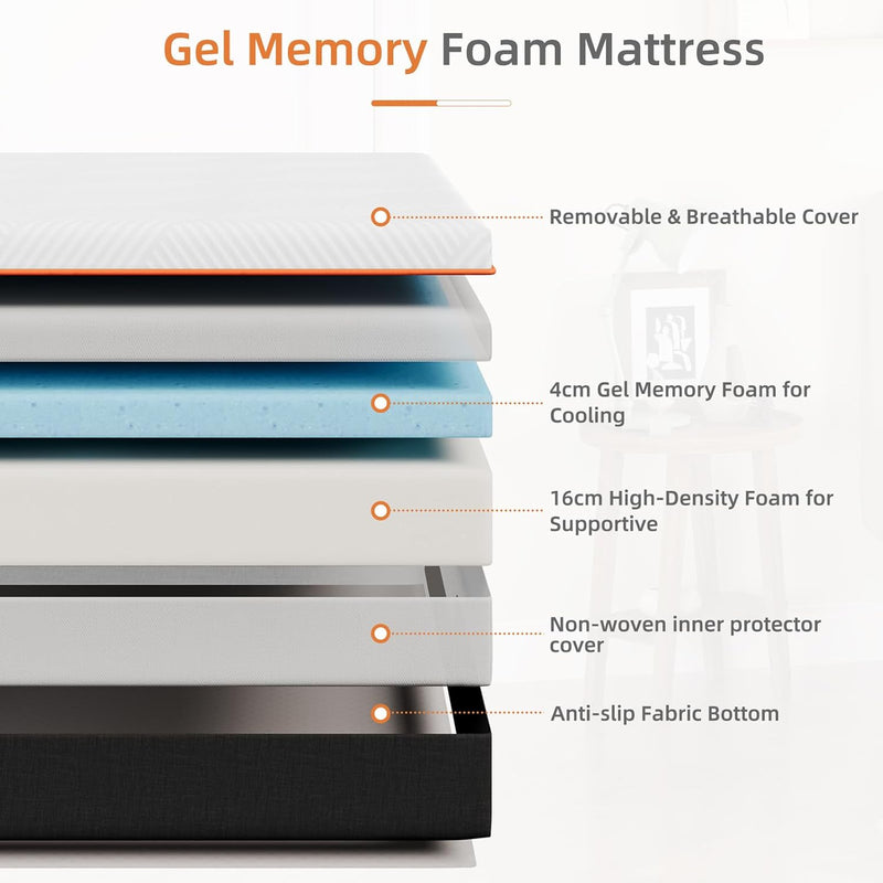 Mattress Memory Foam Medium 90x190x18CM Cooling Gel