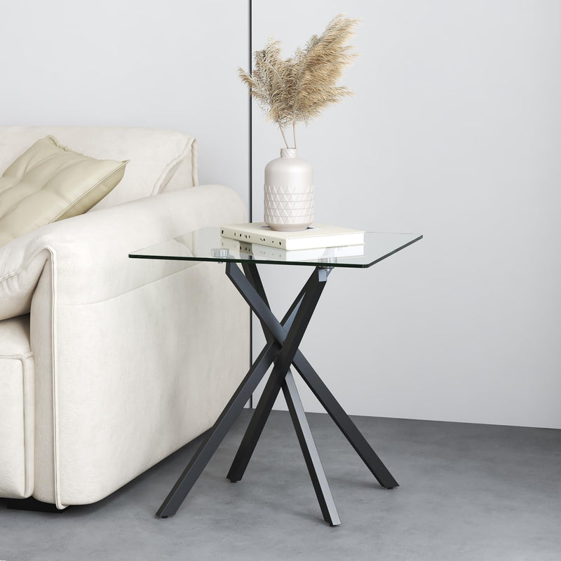 Small Glass End Table with Chrome Legs