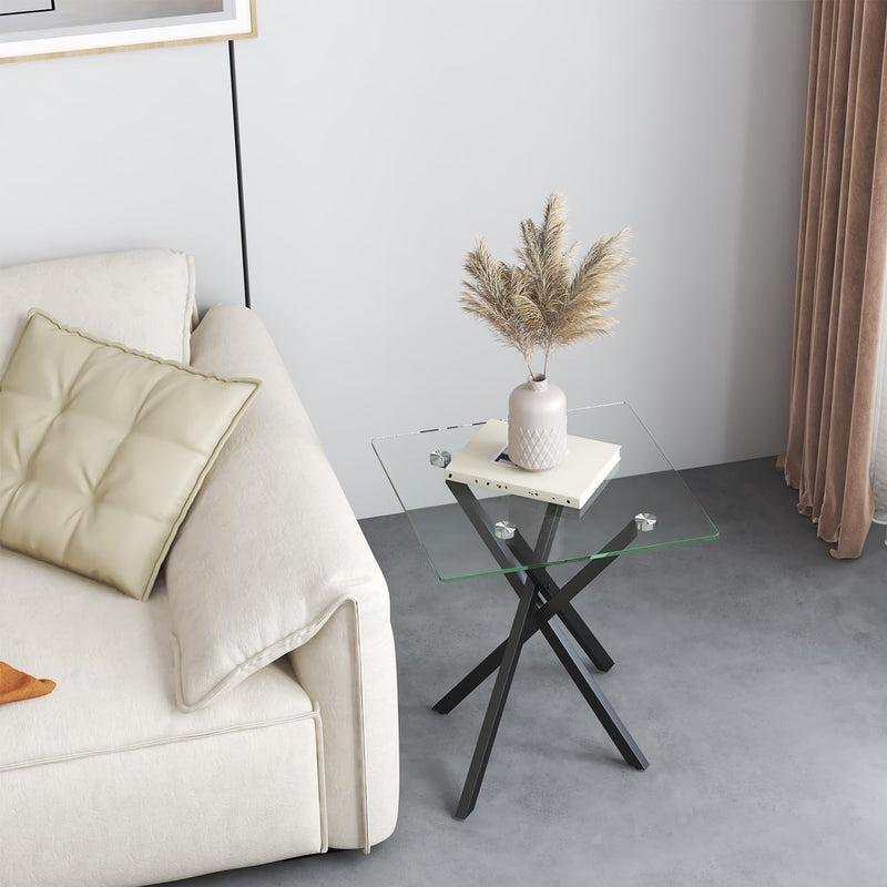 Small Glass End Table with Chrome Legs